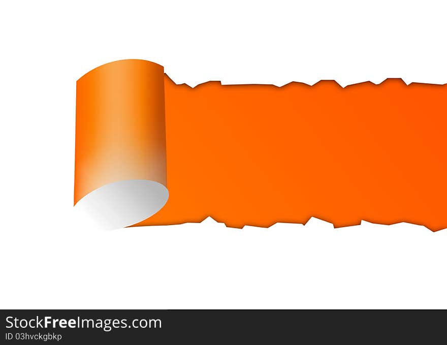 Orange torn paper over white background.illustration