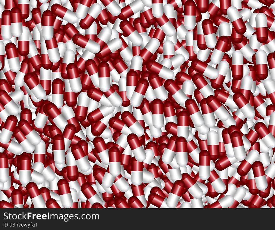 3d red and white pills illustration background