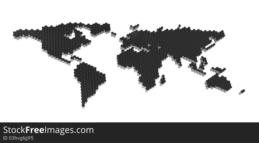 The black polygons map of the world isolate on a white. The black polygons map of the world isolate on a white