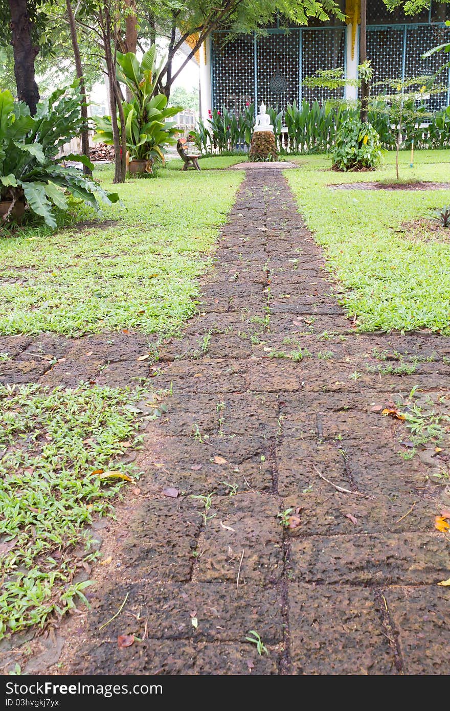 Way bricks and stones. To find the Buddha.