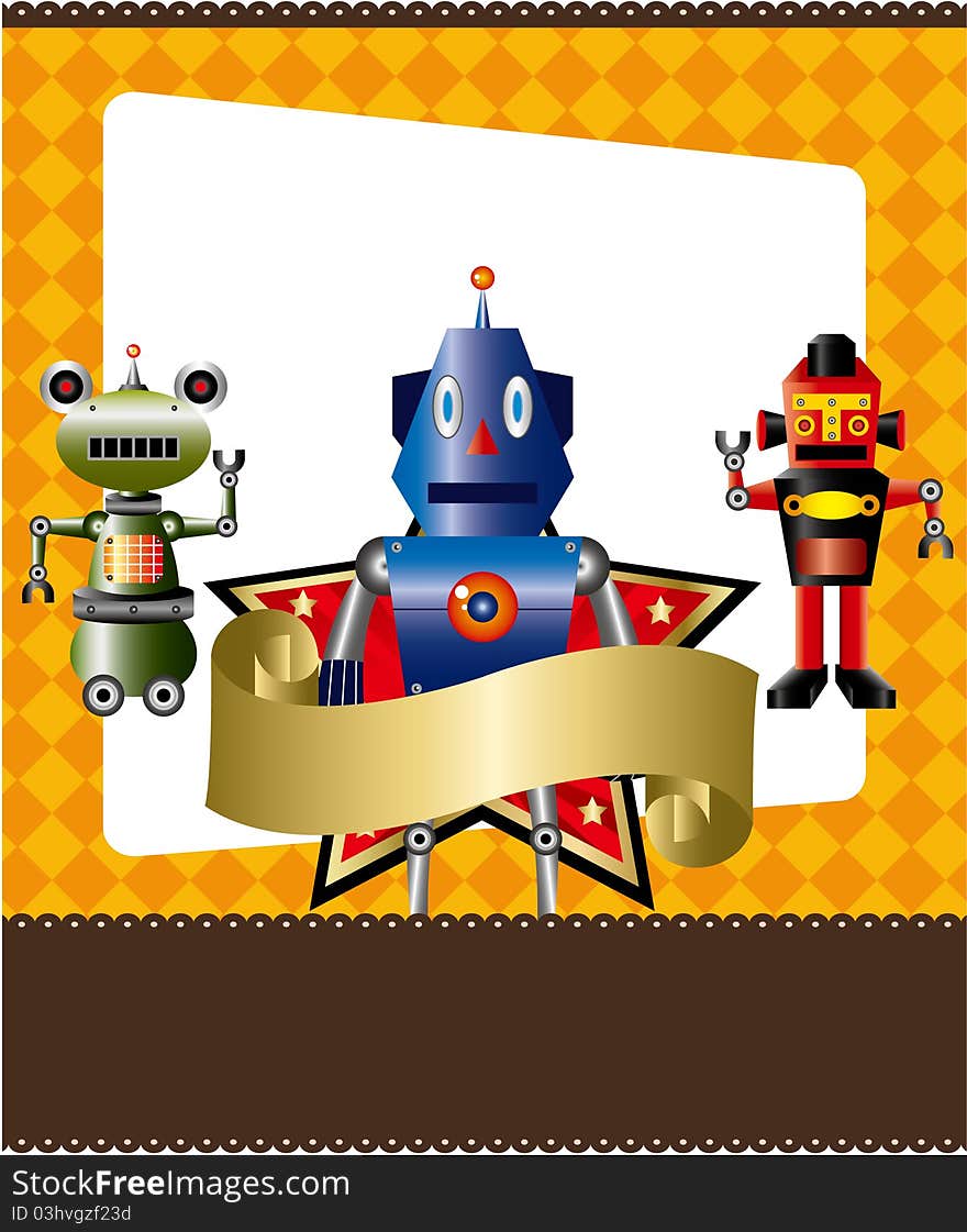 Cartoon robot card,vector drawing