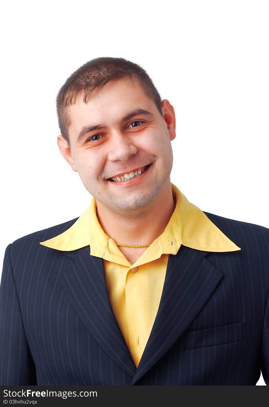 Close up portrait of a smiling businessman in the yellow shirt. Close up portrait of a smiling businessman in the yellow shirt