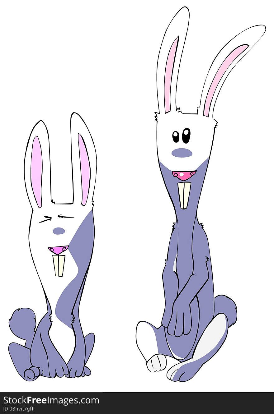 Cartoon illustration of two funny rabbits on a white background. Cartoon illustration of two funny rabbits on a white background.