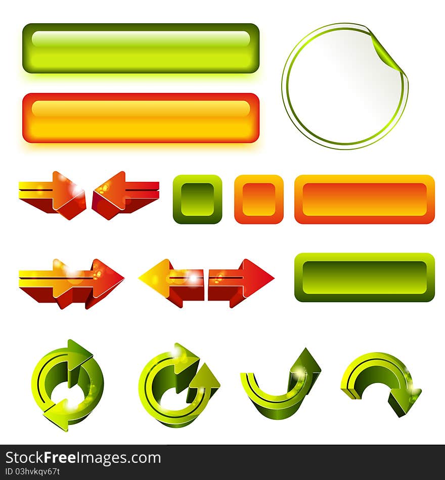 Set of green and orange elements for web-site. Set of green and orange elements for web-site