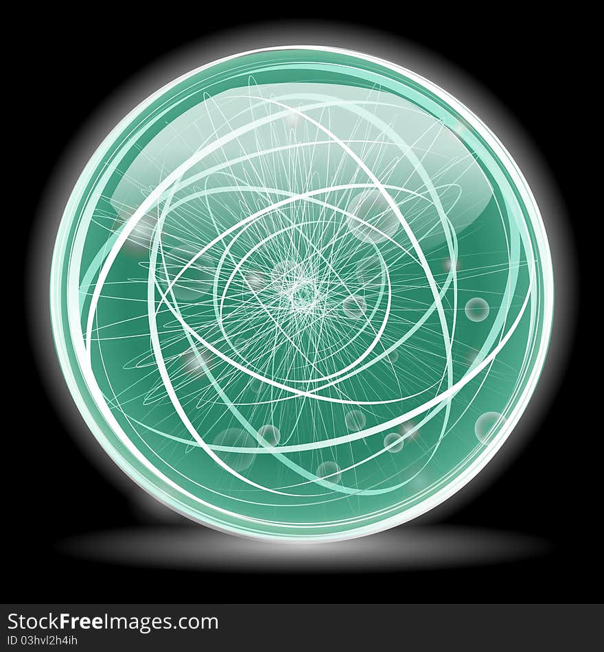 Green glossy abstract ball isolated on black background