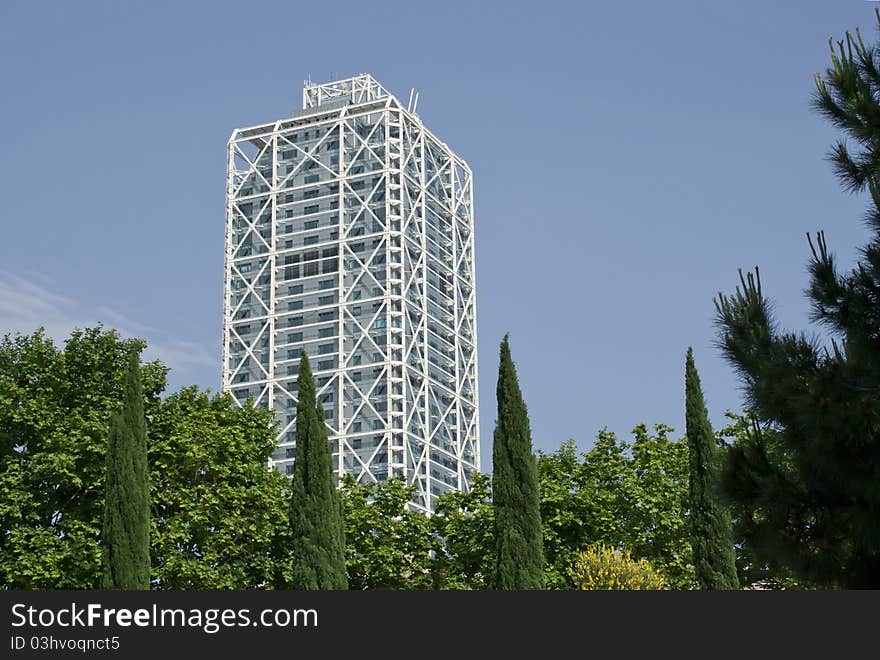 White tall office building, steel and glass, raw. White tall office building, steel and glass, raw