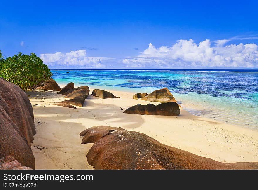 Beach Source d'Argent at Seychelles - nature background