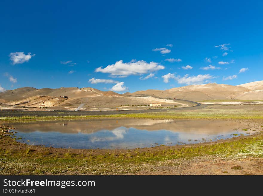 Beauty Icelandic landscape, summer sunny day. Namafjall - Iceland. Beauty Icelandic landscape, summer sunny day. Namafjall - Iceland