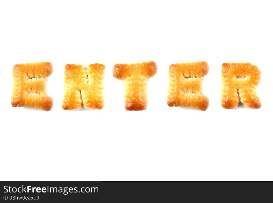 Biscuits letters. Words OUT isolated on the white background