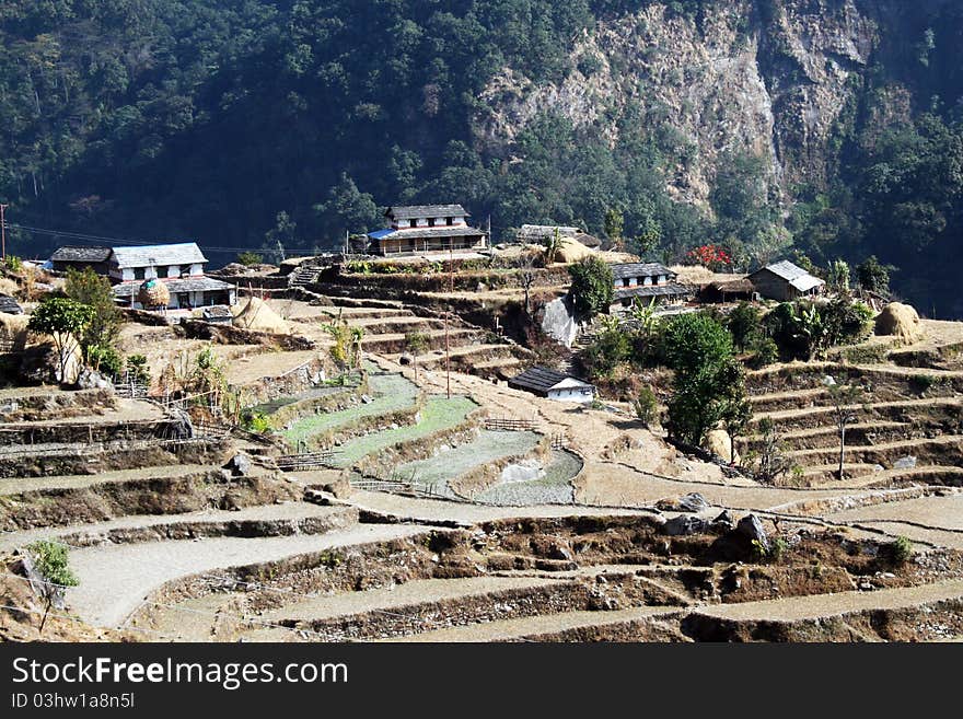 A himalayan village along the annapurna trekking in nepal