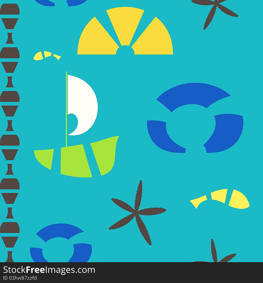 Vector sea objects seamless pattern