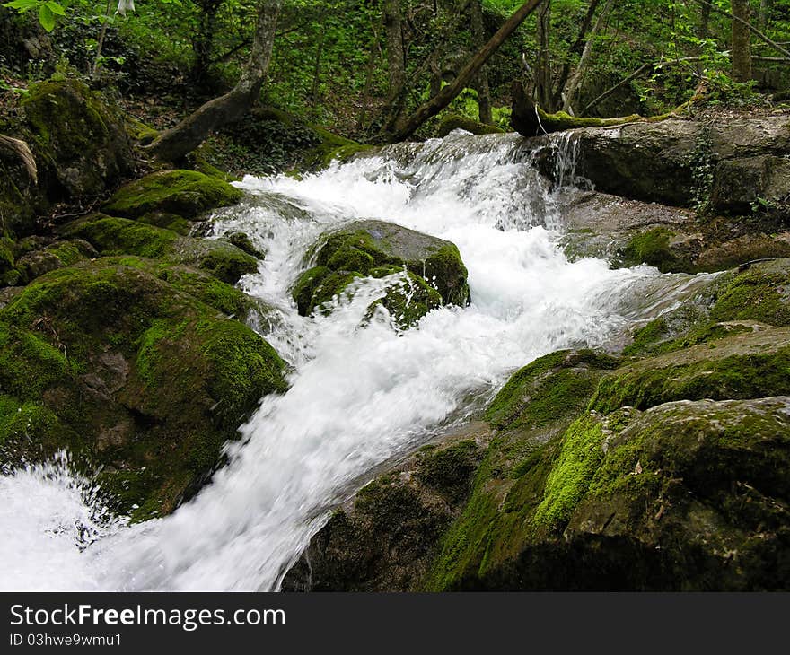 Summer. Crimea. Waterfall Dzhur-Dzhur in wood. Summer. Crimea. Waterfall Dzhur-Dzhur in wood