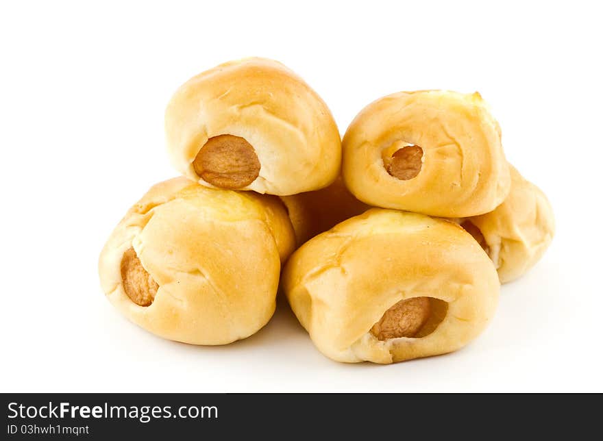 Sausage bread isolated on white background