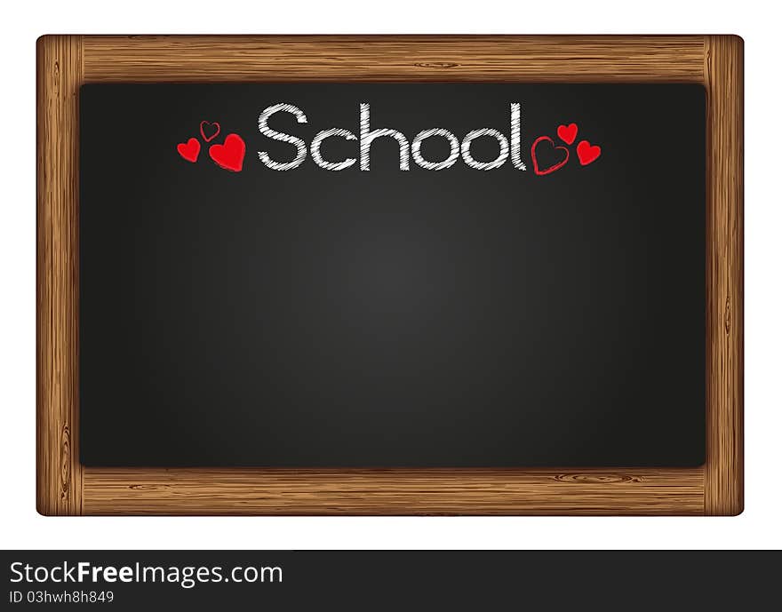 Blackboard with the words school and red hearts