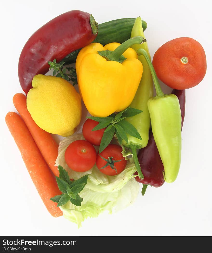 Various healthy vegetables isolated on white background