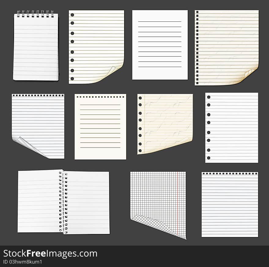 Set of Paper Items isolated on black