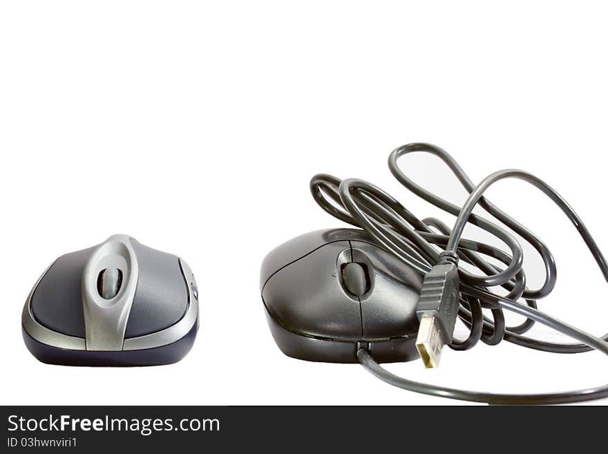 Wireless mouse and cable mouse.