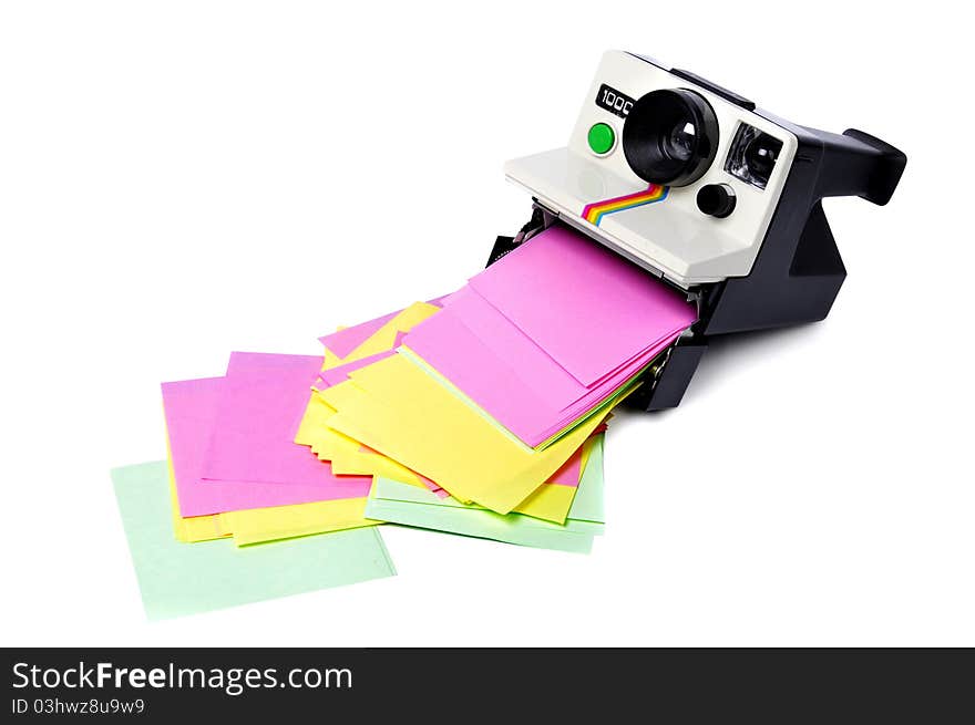 Retro Polaroid cam with color post it