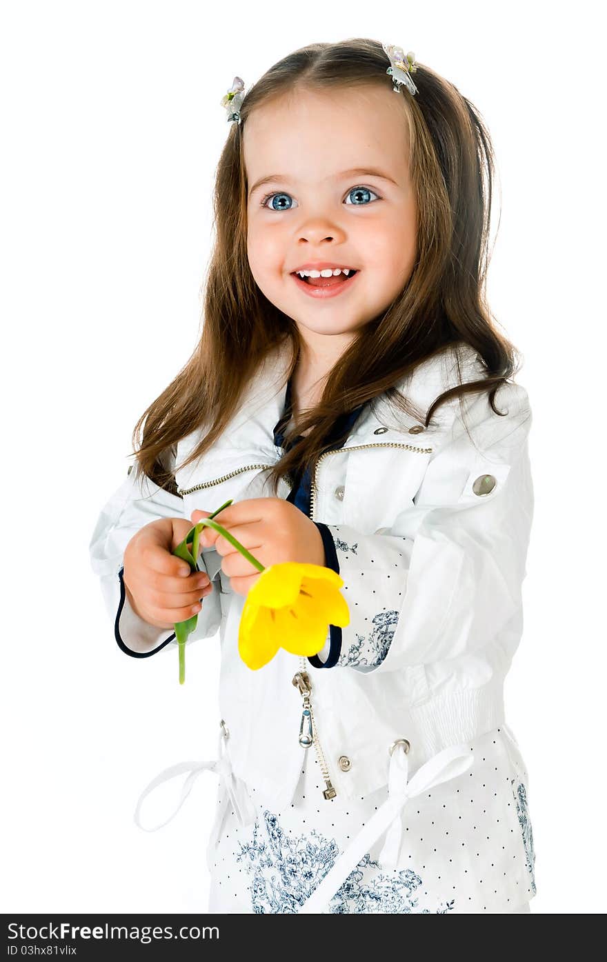 Little girl in studio on white background