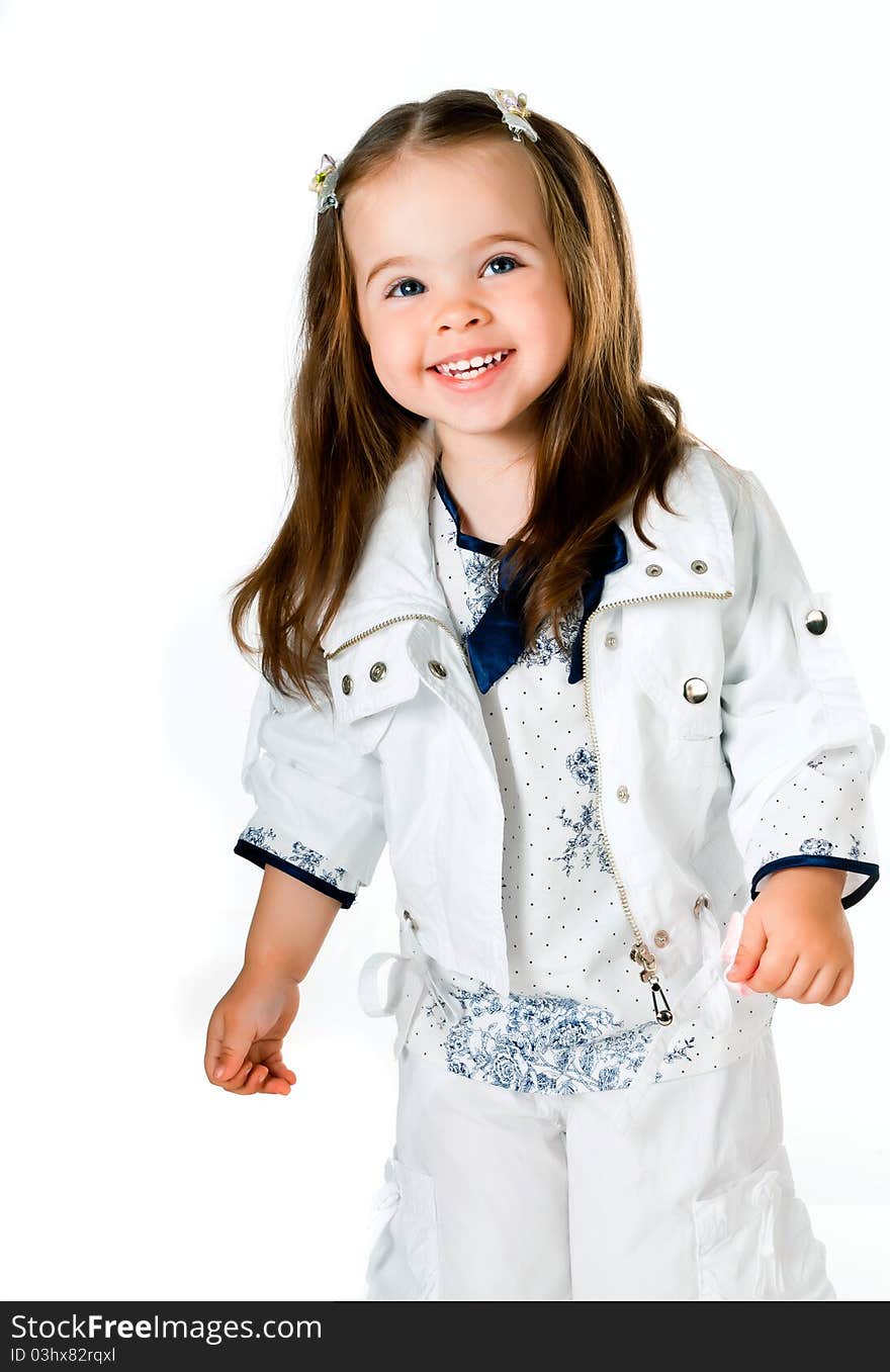 Cute little girl in studio on white background