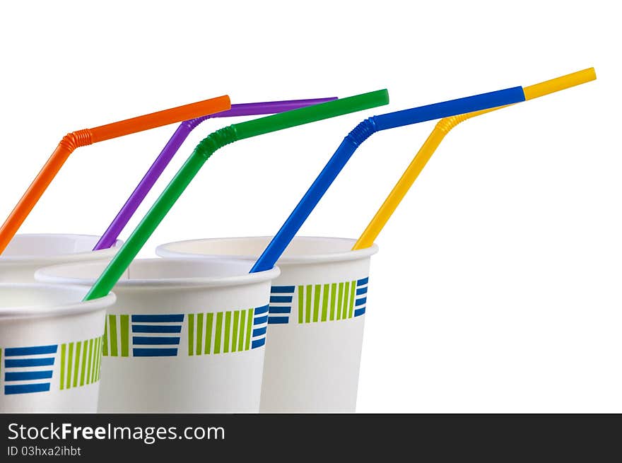 Paper Disposable Cups With Colored Tubes.