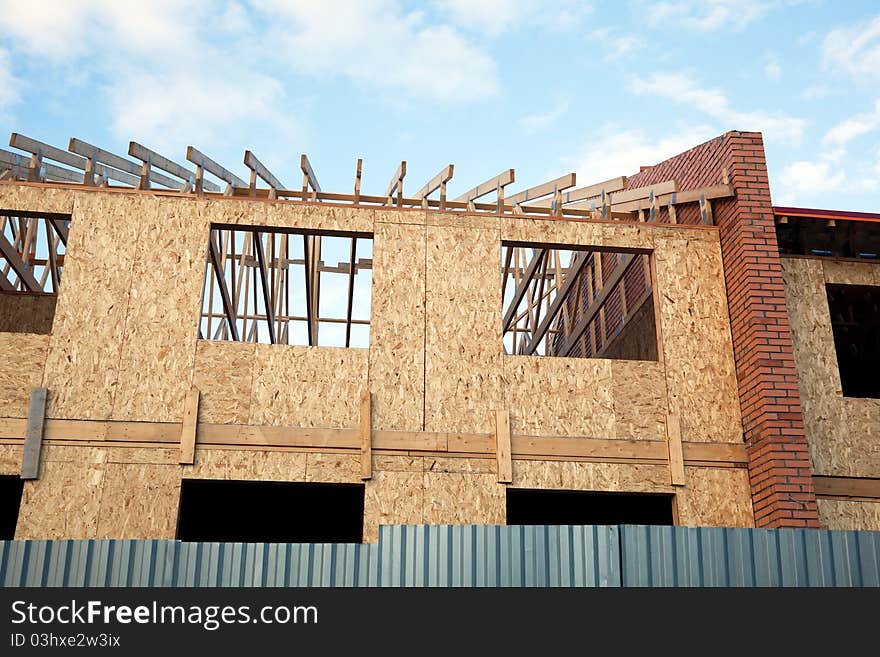 Second floor and roof of a new house during construction. Second floor and roof of a new house during construction