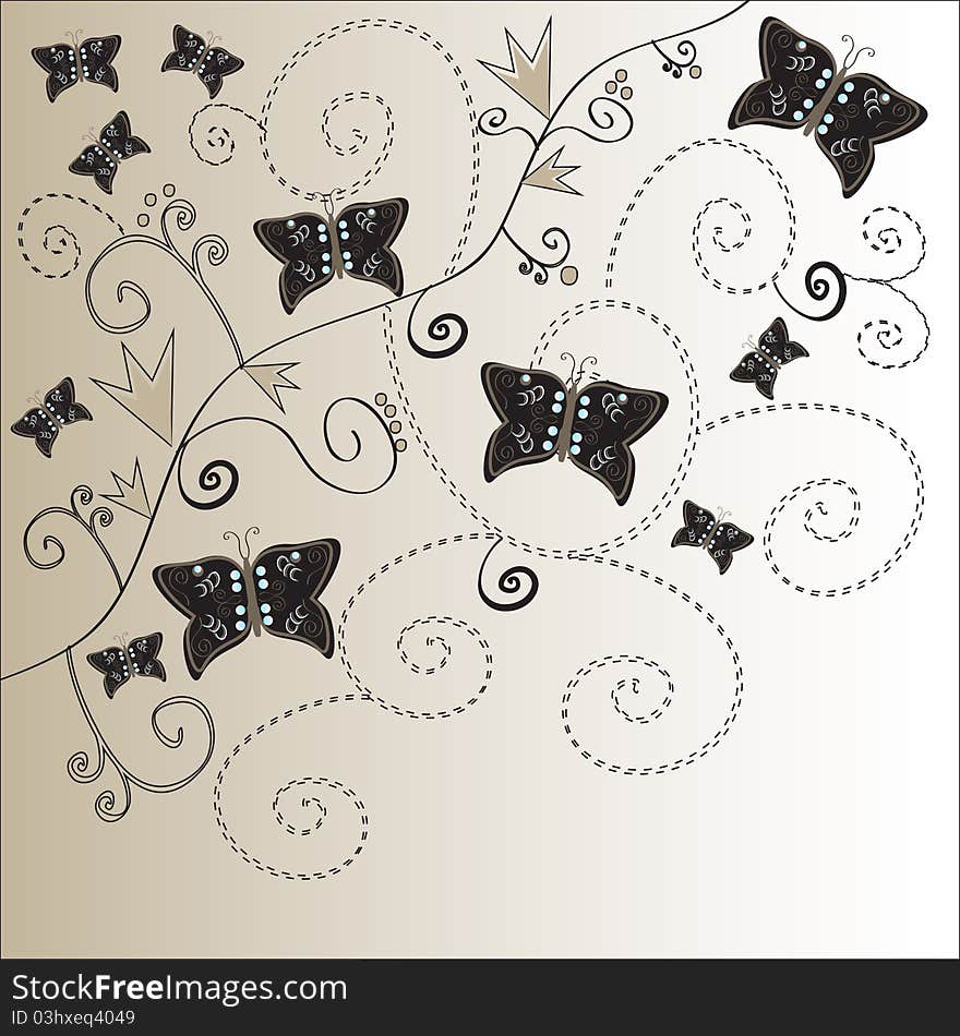 Elegant floral vintage background with butterflies. Vector eps10 illustration