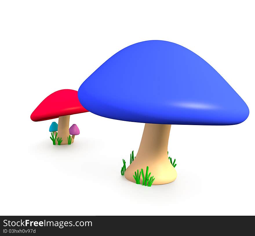 3D rendered Mushrooms depicting a father mother and two children. 3D rendered Mushrooms depicting a father mother and two children.