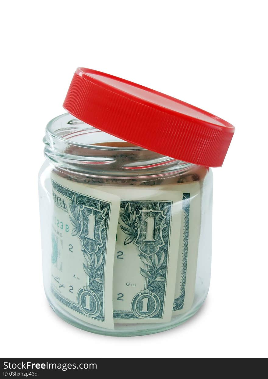 Banknote in opened jar