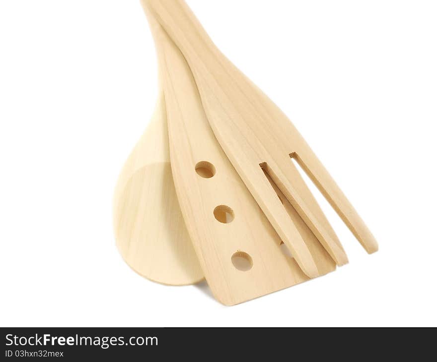 Group of wooden spatulas, isolated towards white background