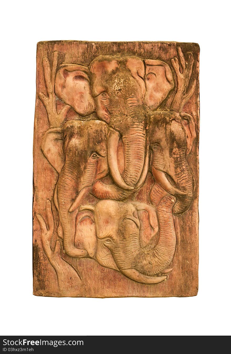 Four head Elephant Low relief sculpture