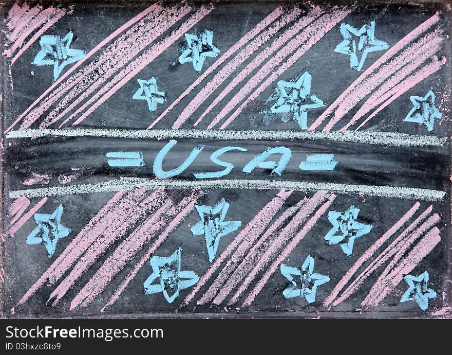 Free drawing of independence day USA holiday grunge design on chalkboard or blackboard