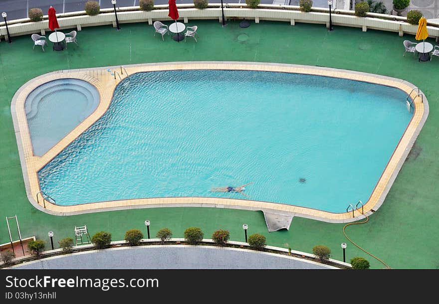 The hotel ceiling swimming pool