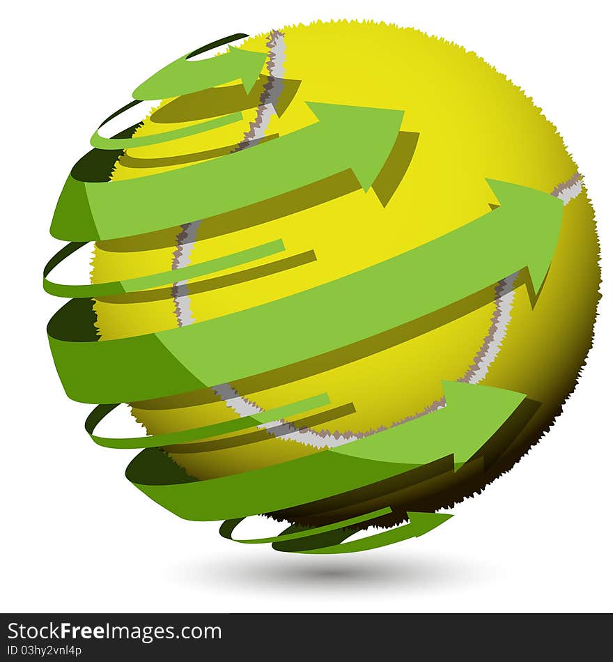 Illustration, tennis ball on abstract green background