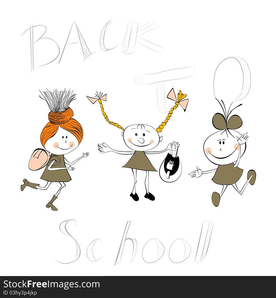 Back to school, Illustration of three girl