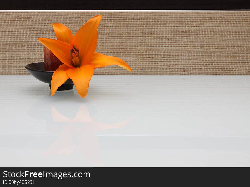 Lily flower on textured ceramic tile