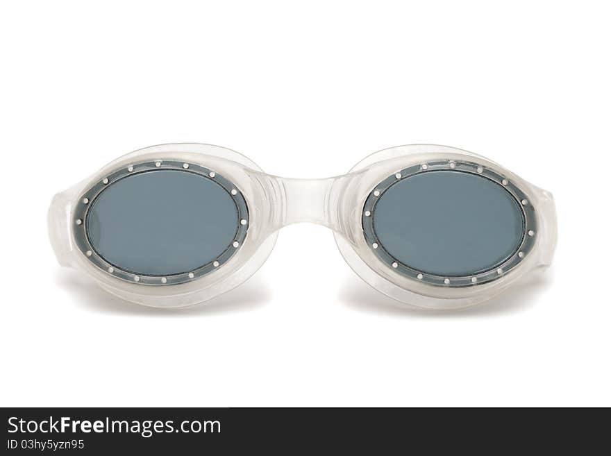 Gray goggles for swim on white background