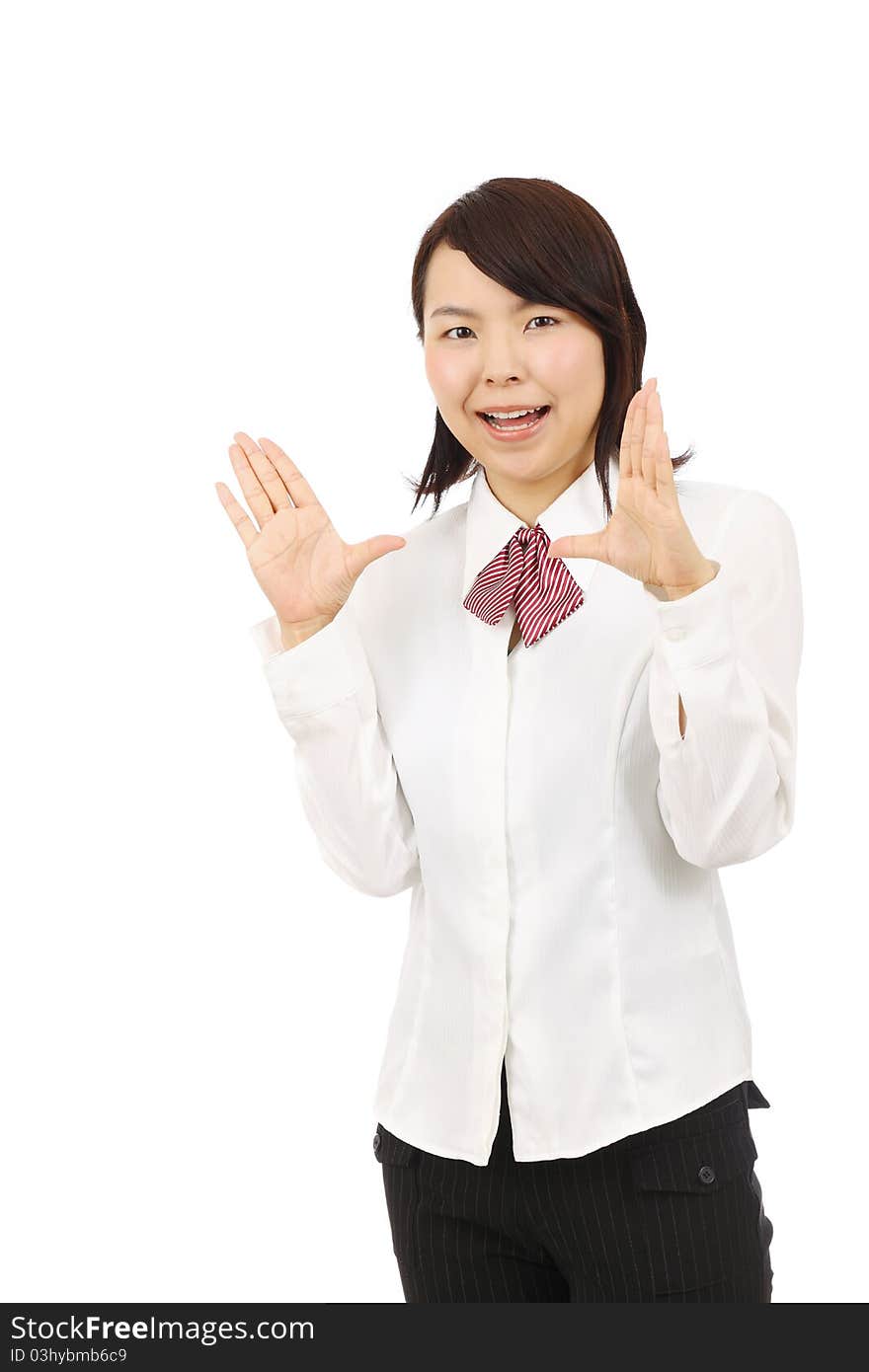 Portrait of young japanese woman whispering gossip. Portrait of young japanese woman whispering gossip