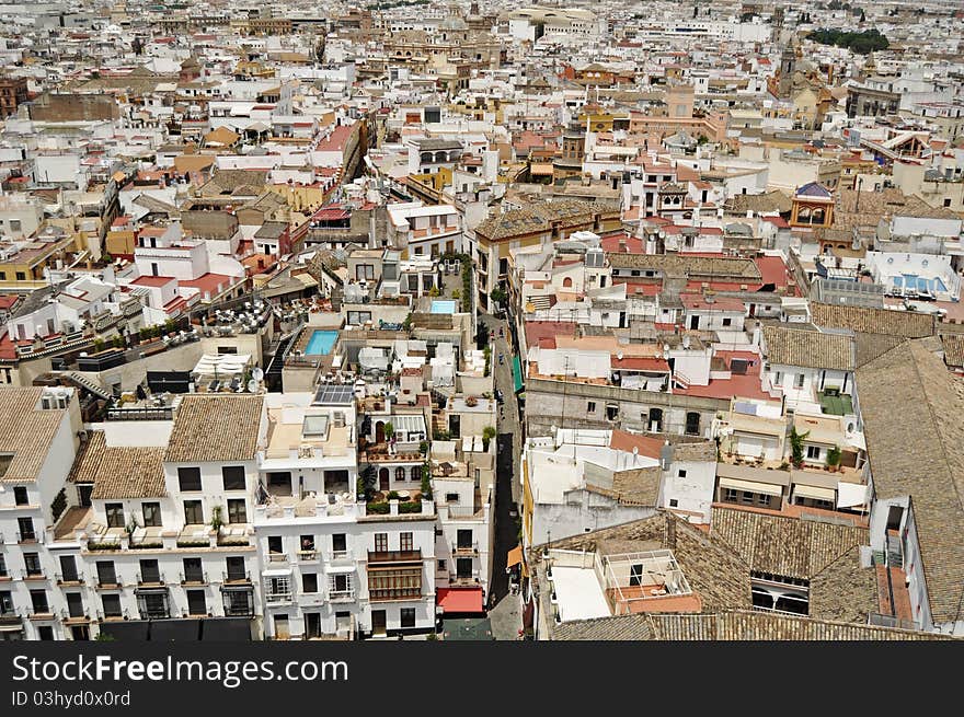 A Panorama of central Seville taken from the Giralda tower. A Panorama of central Seville taken from the Giralda tower