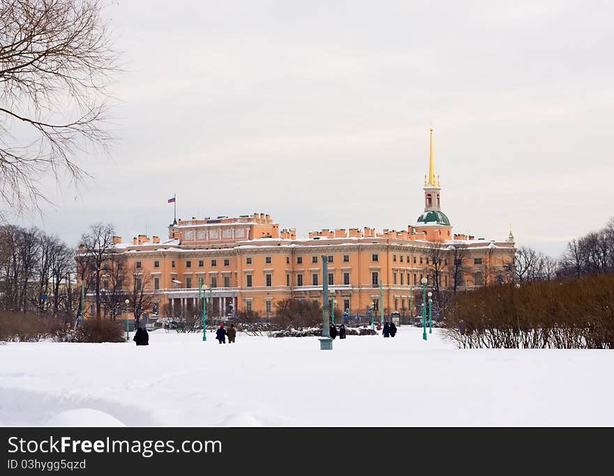 The Mikhailovsky Castle in winter, Saint Petersburg, Russia