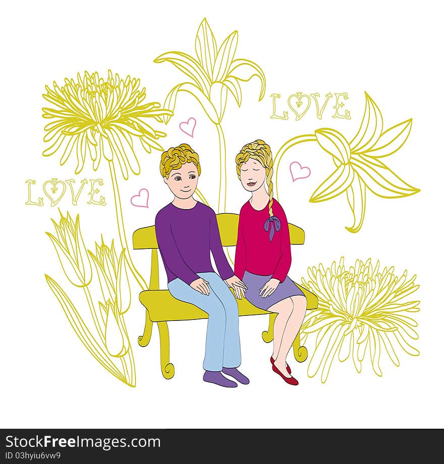 Hand-drawn graphics - the theme of romantic love. Hand-drawn graphics - the theme of romantic love