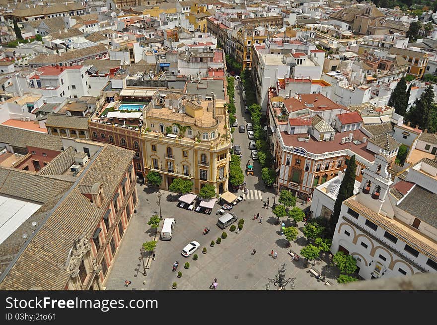 A panorama of central Seville in Spain. A panorama of central Seville in Spain