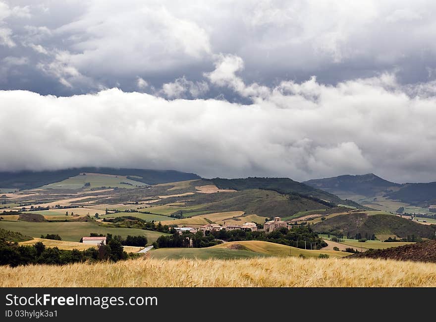 Clouds over the village, near Pamplona Spain