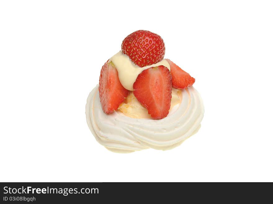 Strawberry and cream meringue isolated against white. Strawberry and cream meringue isolated against white