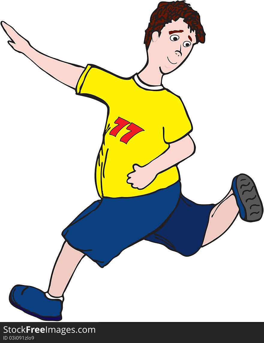 Boy in a yellow T-shirt is engaged in running. Boy in a yellow T-shirt is engaged in running