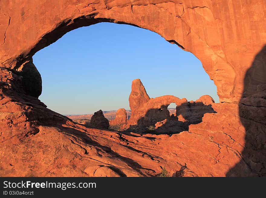 Turret Arch viewed through The North Window at Arches National Park. Turret Arch viewed through The North Window at Arches National Park