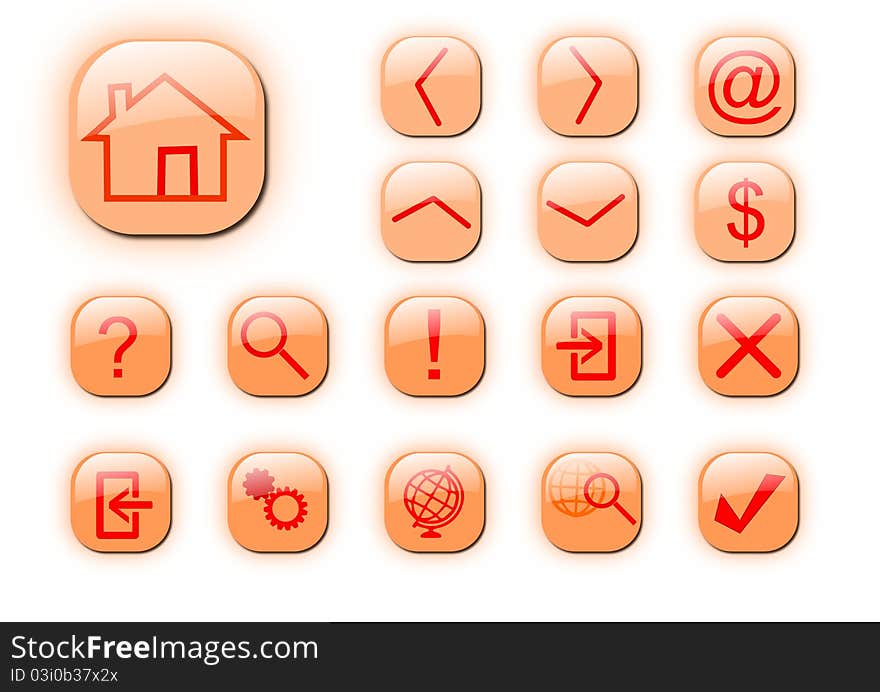 A set of orange shiny web icons