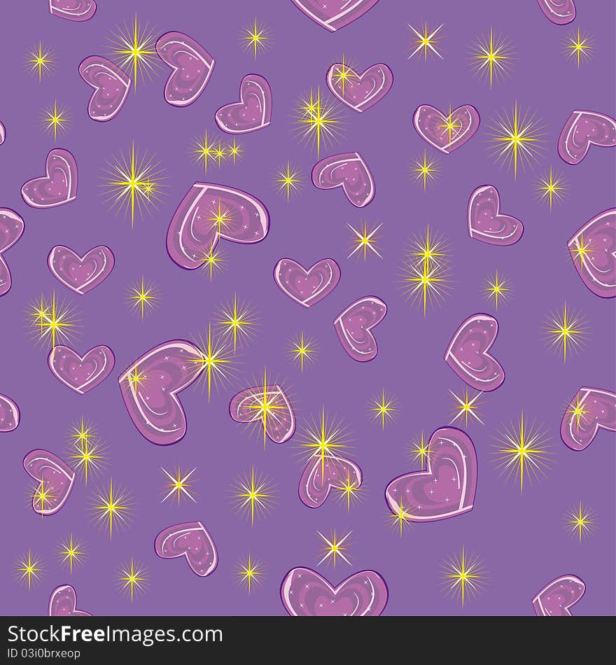 Abstract pattern with bright stars and hearts. Illustration