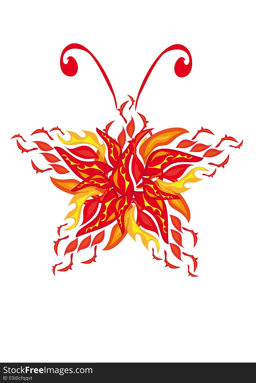 Fire butterfly on isolated background. Illustration