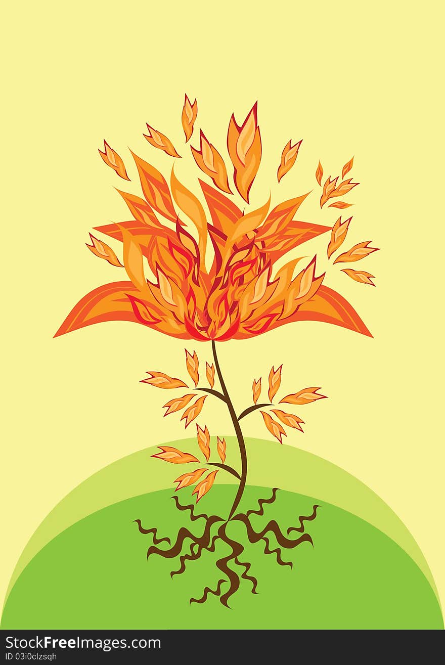 Gold fire flower on isolated background.. Illustration.